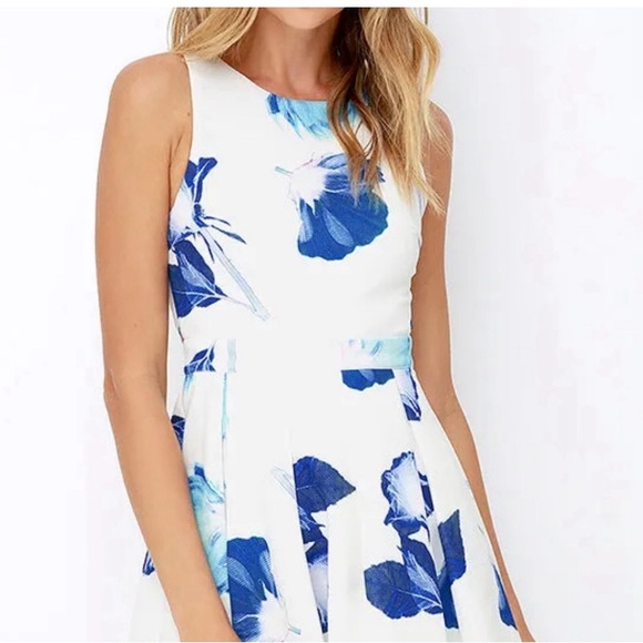LULUS Day and Foliage Blue and Ivory Floral Print Dress Sz M EUC worn once - Picture 3 of 12